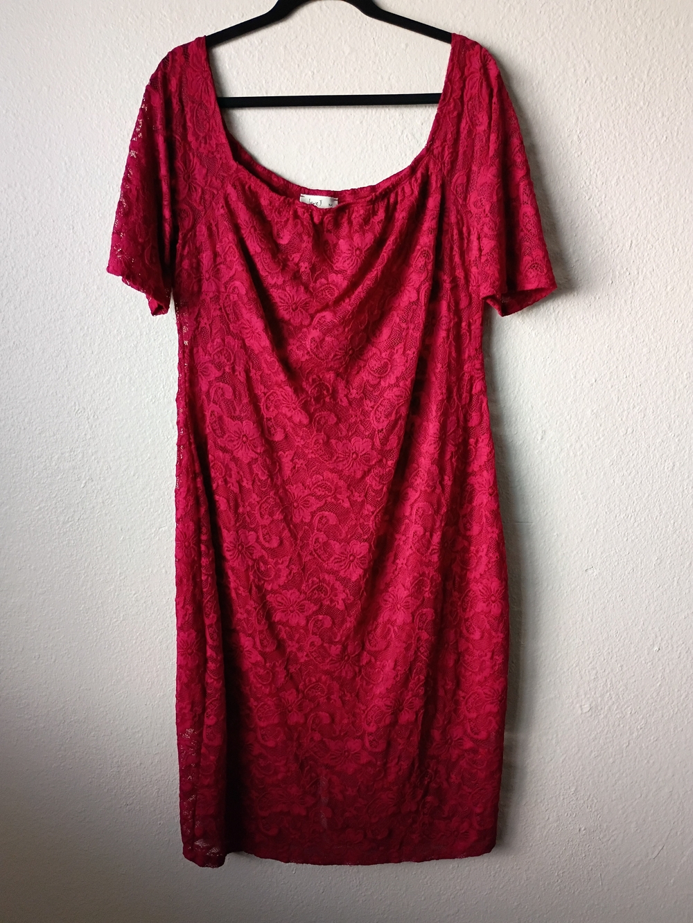 love J Burgundy Lace Scoop-Neck Short Sleeve Midi Dress Size 3X